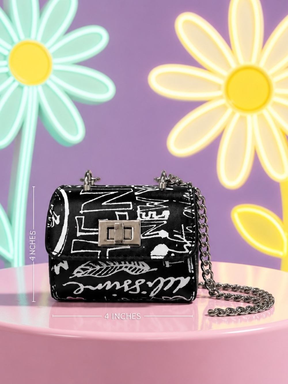 Black Graffiti Mini Chain Shoulder Bag